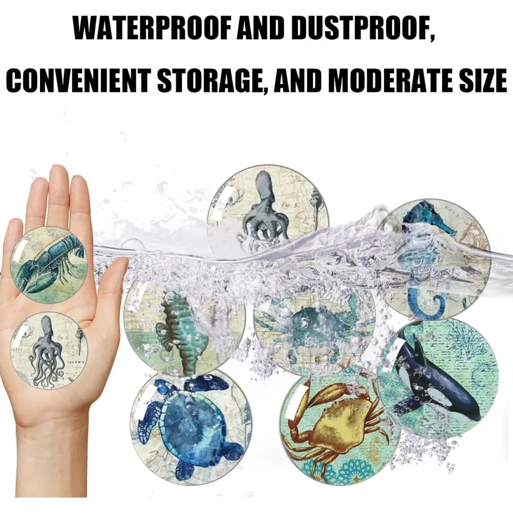 Strong Glass Refrigerator Stickers,12Pcs Magnets for Fridge,Funny Fridge Magnet Shape,Cute Small Tiny Magnet for Kitchen Whiteboard Door Decorative (Marine Animals Refrigerator Stickers)