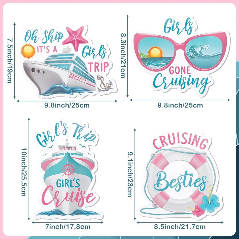 Cruise Door Magnets 4PCS Girls Trip Magnetic Decals, MultiScene for Ship Cabin Car Refrigerator Decorating Magnets Home Kitchen Fridge Magnets