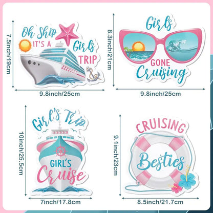 Cruise Door Magnets 4PCS Girls Trip Magnetic Decals, MultiScene for Ship Cabin Car Refrigerator Decorating Magnets Home Kitchen Fridge Magnets
