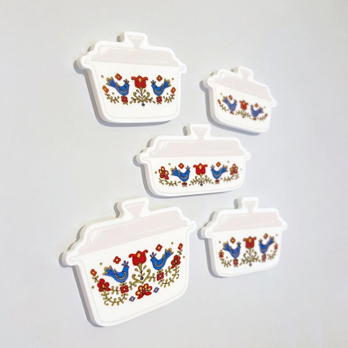 Country Festival Corningware Fridge Magnets, 70s Retro Kitchen, Corning Ware Casserole, Pyrex Magnets, Blue Birds