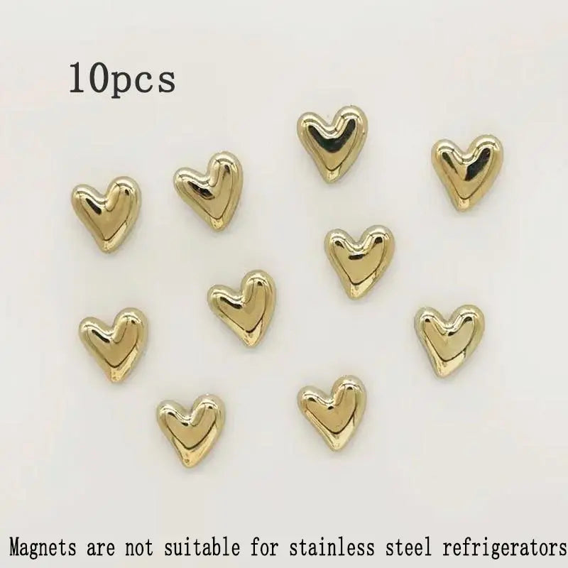 10pcs Refrigerator Golden Heart Magnets, Cute Charming Love Decoration Magnet Set for Home Kitchen and Office Whiteboard, Valentine's Day Gift for Friends and Loved Ones, Refrigerator Kitchen Magnet, Decorative, Fridge Magnets Cute