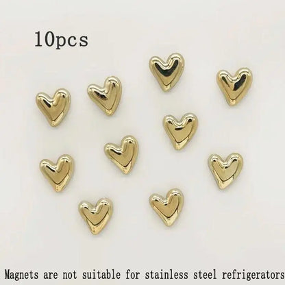 10pcs Refrigerator Golden Heart Magnets, Cute Charming Love Decoration Magnet Set for Home Kitchen and Office Whiteboard, Valentine's Day Gift for Friends and Loved Ones, Refrigerator Kitchen Magnet, Decorative, Fridge Magnets Cute