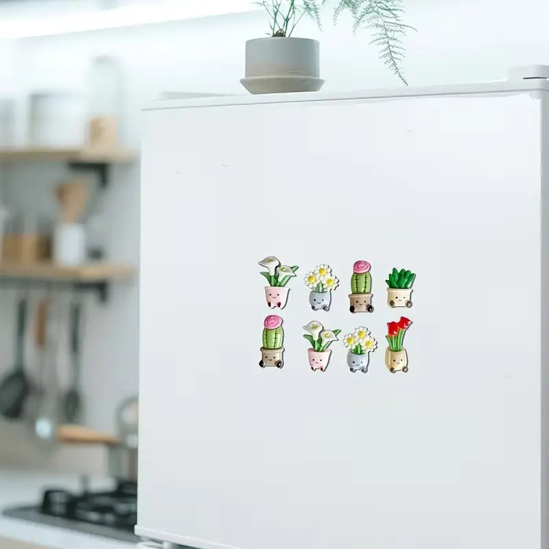 6 Potted Flower Refrigerator Magnets, Cute Smiling Plant Decor for Kitchen, Office, Whiteboard, Storage Cabinet, Dishwasher, Perfect Gift, Decorative, Fridge Magnets Cute