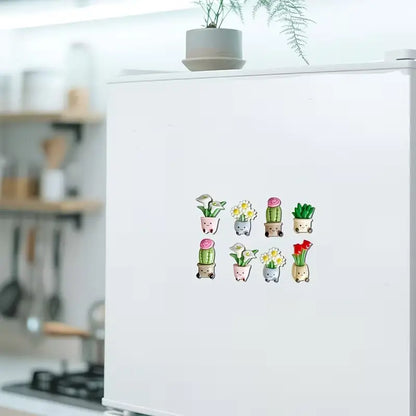 6 Potted Flower Refrigerator Magnets, Cute Smiling Plant Decor for Kitchen, Office, Whiteboard, Storage Cabinet, Dishwasher, Perfect Gift, Decorative, Fridge Magnets Cute