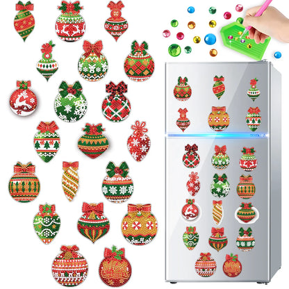 20-piece set of 5D diamond art magnetic ornaments, DIY Christmas diamond painting refrigerator magnets, diy fridge magnets, with free magnetic backing, handmade art decorative stickers, and a free tool kit. Suitable for adult craft enthusiasts.