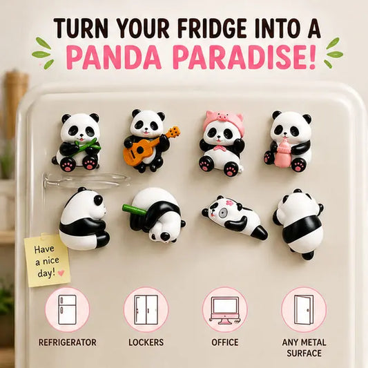 Kawaii 3D Panda Soft Resin Fridge Magnets Cute Set - Includes Magnet, Message Holders, Kitchen Decor, Playful Gift for Panda Lovers (4-8 Pcs)