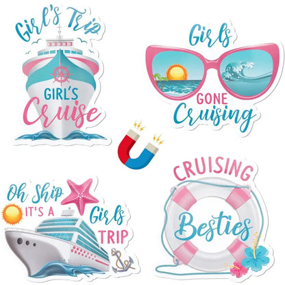 Cruise Door Magnets 4PCS Girls Trip Magnetic Decals, MultiScene for Ship Cabin Car Refrigerator Decorating Magnets Home Kitchen Fridge Magnets