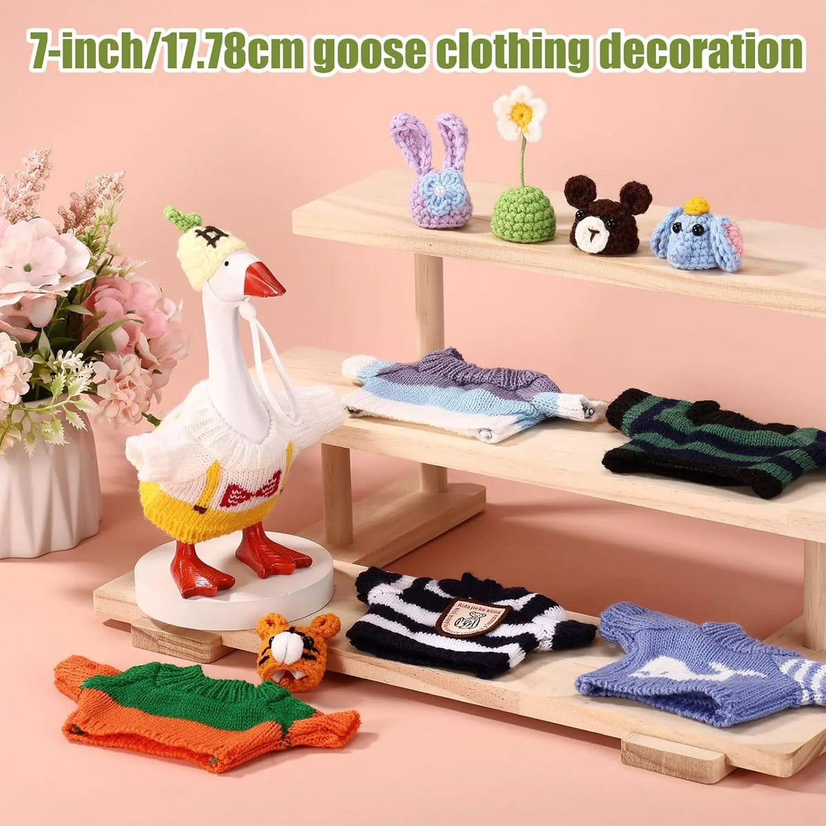 6-Set Soft Cloth Mini Cute Polyester Desk Knitting Outfits - Decorative Beanie & Wardrobe Collection for 7-in Figurine, Collectible Home Decor Ornaments, Tabletop Size DIY Supplies, Goose-Themed Home Office Gift, Sohochic