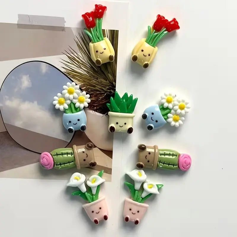 6 Potted Flower Refrigerator Magnets, Cute Smiling Plant Decor for Kitchen, Office, Whiteboard, Storage Cabinet, Dishwasher, Perfect Gift, Decorative, Fridge Magnets Cute