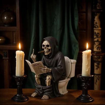 Middle Finger Toilet Grim Reaper Statue Figurine Halloween Decoration Funny Resin Craft Ornament Figurines Decor Death God Raises The Middle Finger
