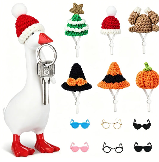 6-Set 7-Inch Mini Knitting Hats Desk Goose Outfits (Goose Not Included) - Holiday Home Decor Statue Magnetic Photo & Plant Props, Sohochic