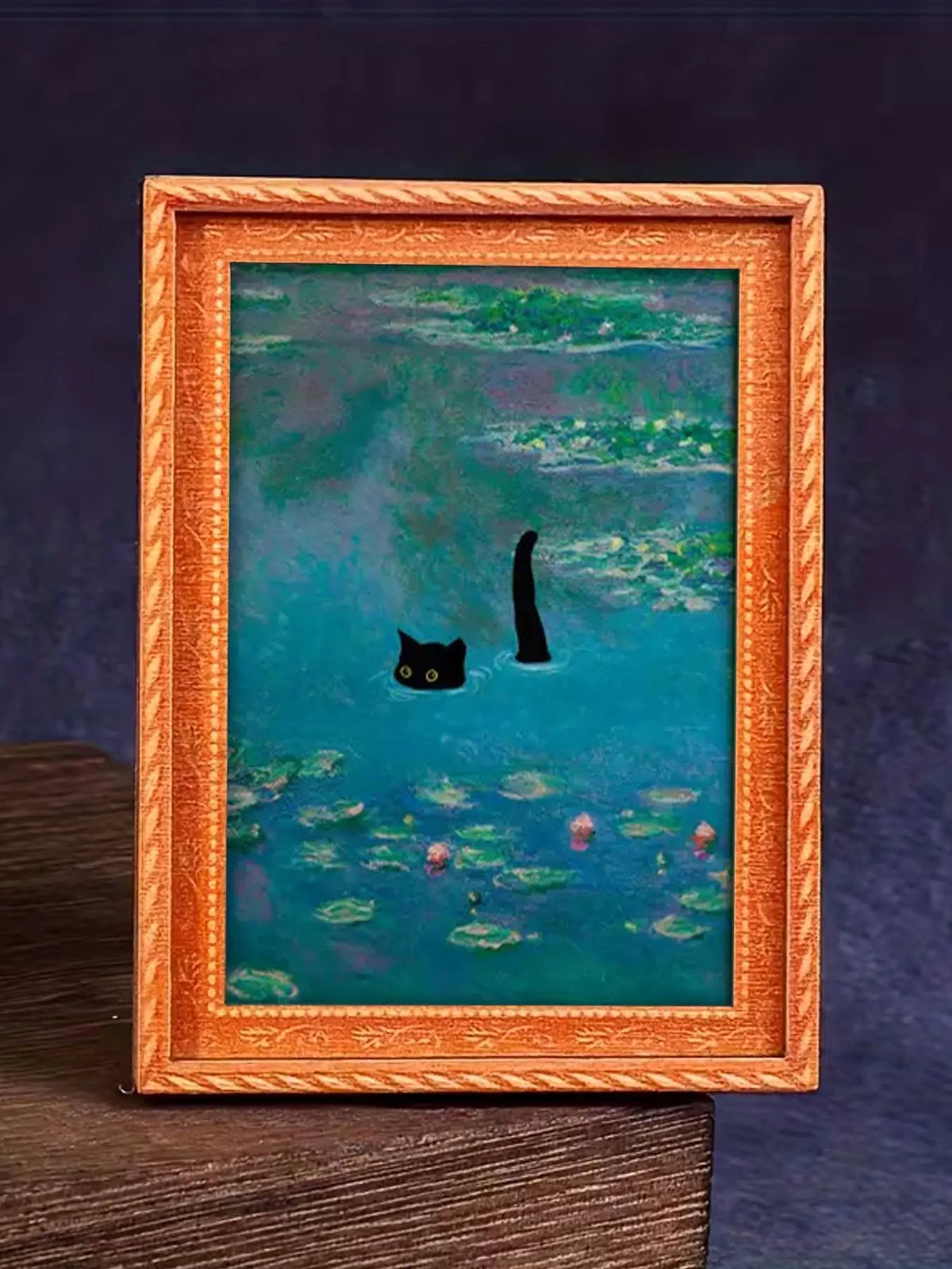 1pc Whimsical Water Lilies Funny Cat, Kitty Refrigerator Magnets - Monet Inspired Art, Black Cat and Orange Cat Design, Durable Wooden Material, Refrigerator Art, Perfect for Home & Office Decor, Holiday Gifts, Funny Fridge Magnets, and Kitchen Accessori