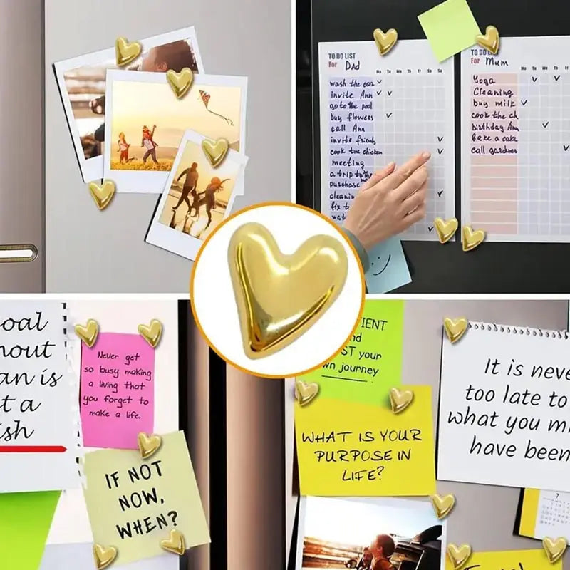 10pcs Refrigerator Golden Heart Magnets, Cute Charming Love Decoration Magnet Set for Home Kitchen and Office Whiteboard, Valentine's Day Gift for Friends and Loved Ones, Refrigerator Kitchen Magnet, Decorative, Fridge Magnets Cute