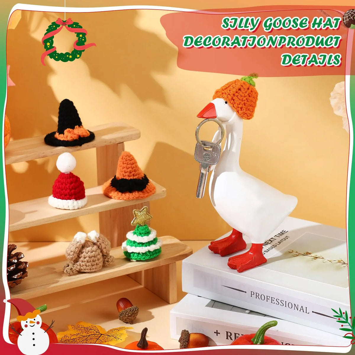 6-Set 7-Inch Mini Knitting Hats Desk Goose Outfits (Goose Not Included) - Holiday Home Decor Statue Magnetic Photo & Plant Props, Sohochic