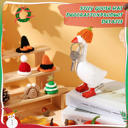 6-Set 7-Inch Mini Knitting Hats Desk Goose Outfits (Goose Not Included) - Holiday Home Decor Statue Magnetic Photo & Plant Props, Sohochic